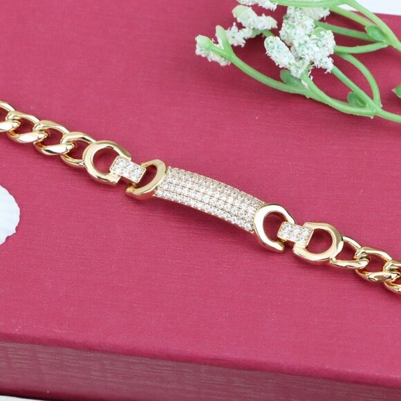 "Elegant Rose Gold Bracelet with Pavé Bar & Link Design, XPBL0961 - Picture 9 of 12